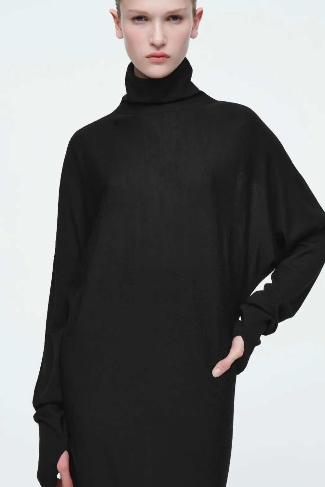 Sale COS THE FUNNEL-NECK MERINO WOOL DRESS CARBON
