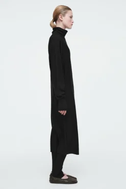 Sale COS THE FUNNEL-NECK MERINO WOOL DRESS CARBON