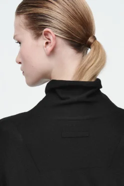 Sale COS THE FUNNEL-NECK MERINO WOOL DRESS CARBON