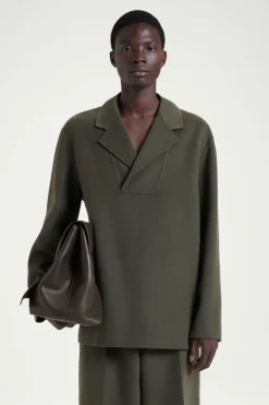 New COS THE HALF-PLACKET OVERSHIRT MOSS