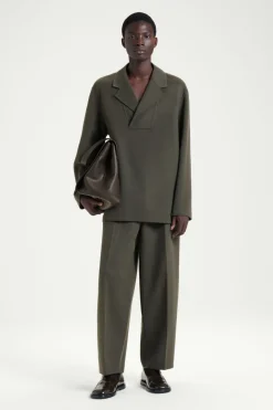 New COS THE HALF-PLACKET OVERSHIRT MOSS