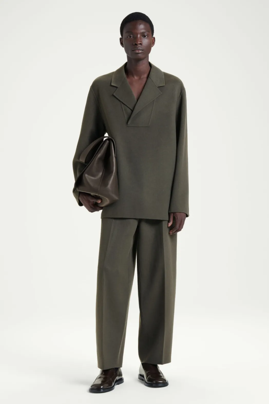 New COS THE HALF-PLACKET OVERSHIRT MOSS