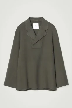 New COS THE HALF-PLACKET OVERSHIRT MOSS