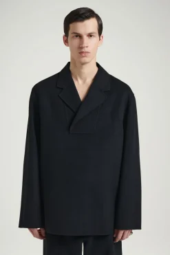 COS THE HALF-PLACKET OVERSHIRT CARBON