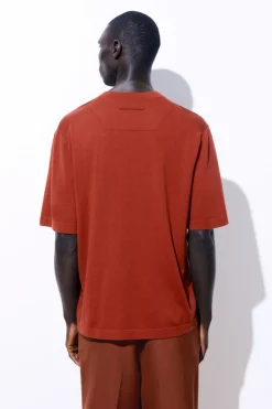 Discount COS THE KNITTED SILK T-SHIRT RUST
