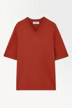 Discount COS THE KNITTED SILK T-SHIRT RUST
