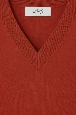 Discount COS THE KNITTED SILK T-SHIRT RUST