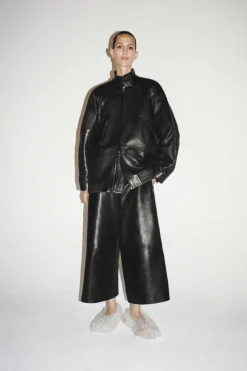 Sale COS THE LEATHER BARREL-LEG CULOTTES CHESTNUT