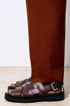 Discount COS THE LEATHER WRAP SANDALS DARK BROWN