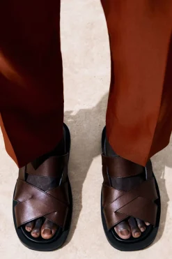 Discount COS THE LEATHER WRAP SANDALS DARK BROWN