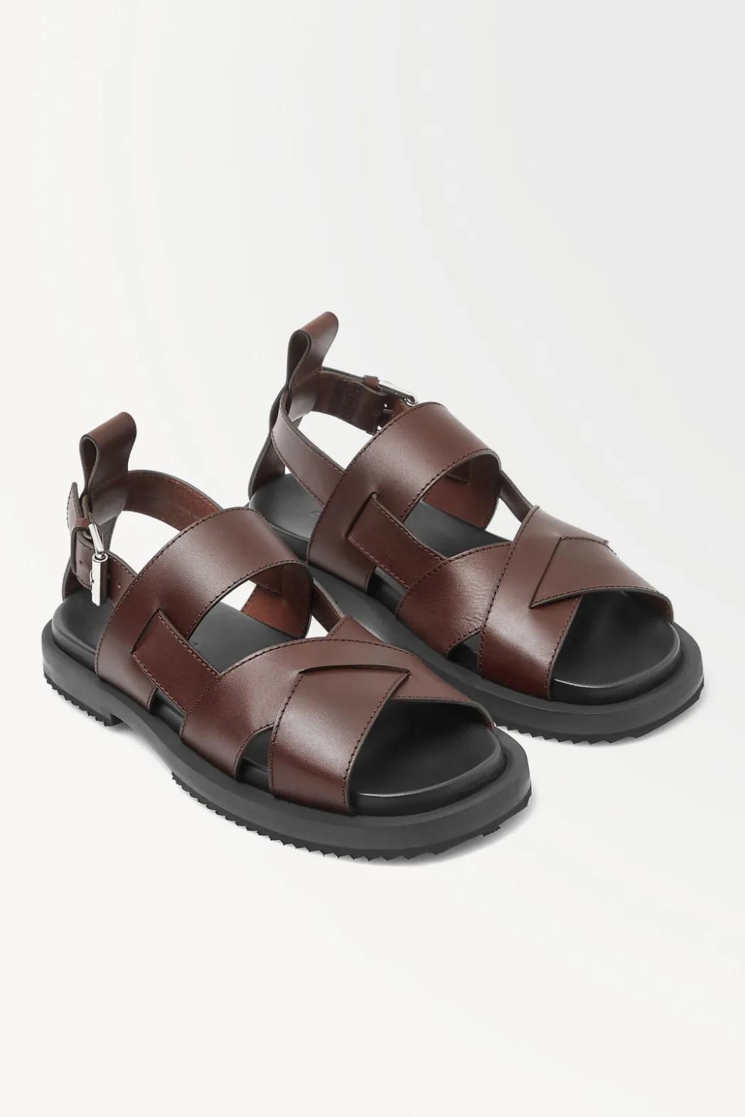Discount COS THE LEATHER WRAP SANDALS DARK BROWN