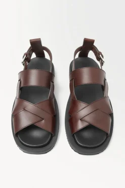 Discount COS THE LEATHER WRAP SANDALS DARK BROWN
