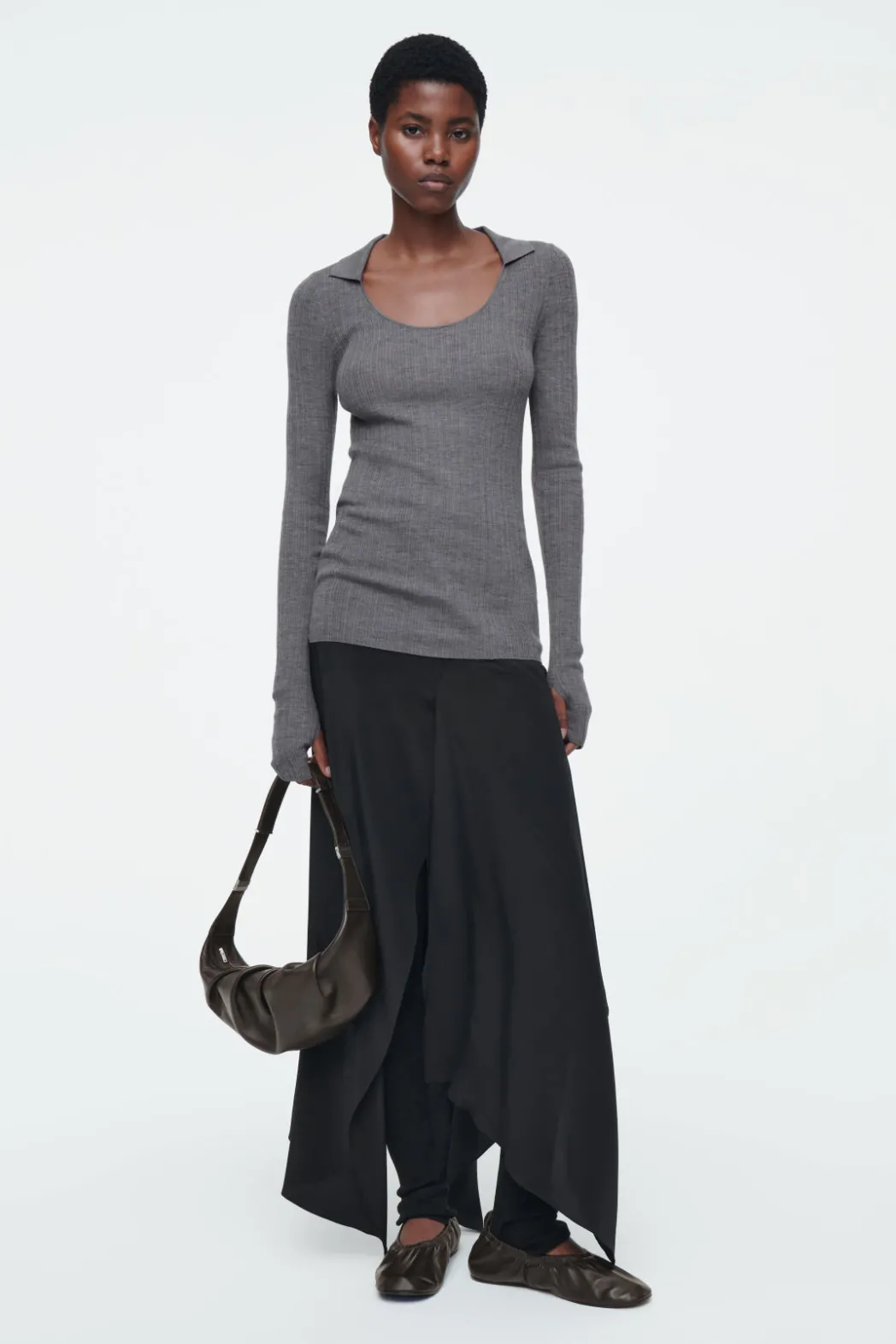 Hot COS THE OPEN-COLLAR MERINO WOOL TOP FOSSIL