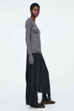 Hot COS THE OPEN-COLLAR MERINO WOOL TOP FOSSIL