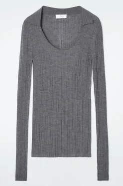 Hot COS THE OPEN-COLLAR MERINO WOOL TOP FOSSIL