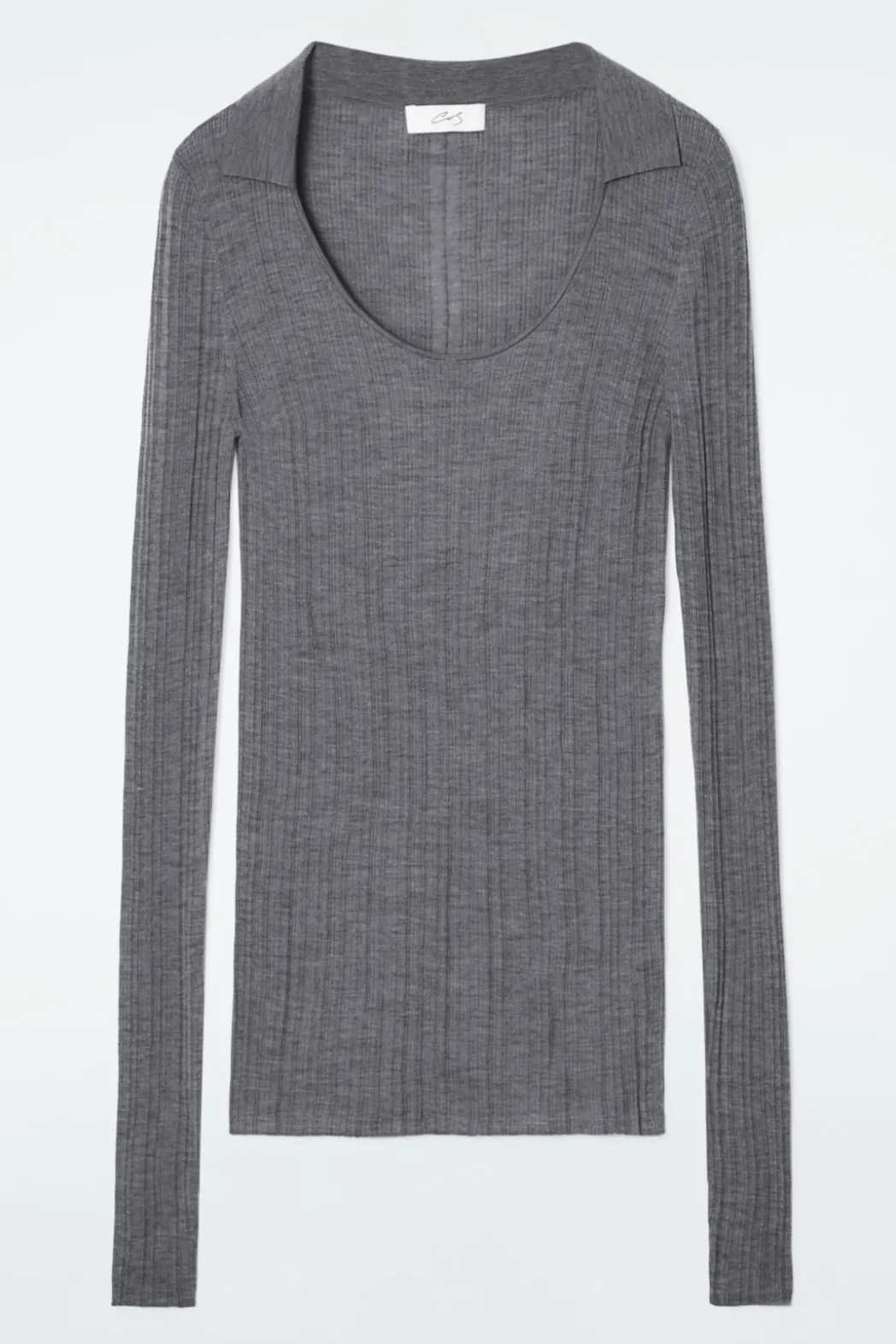 Hot COS THE OPEN-COLLAR MERINO WOOL TOP FOSSIL