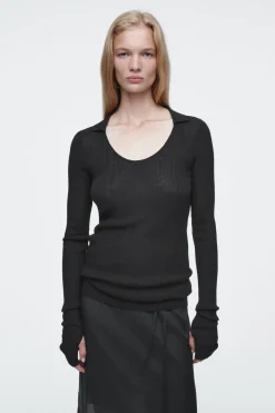 Hot COS THE OPEN-COLLAR MERINO WOOL TOP CARBON