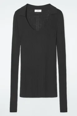 Hot COS THE OPEN-COLLAR MERINO WOOL TOP CARBON