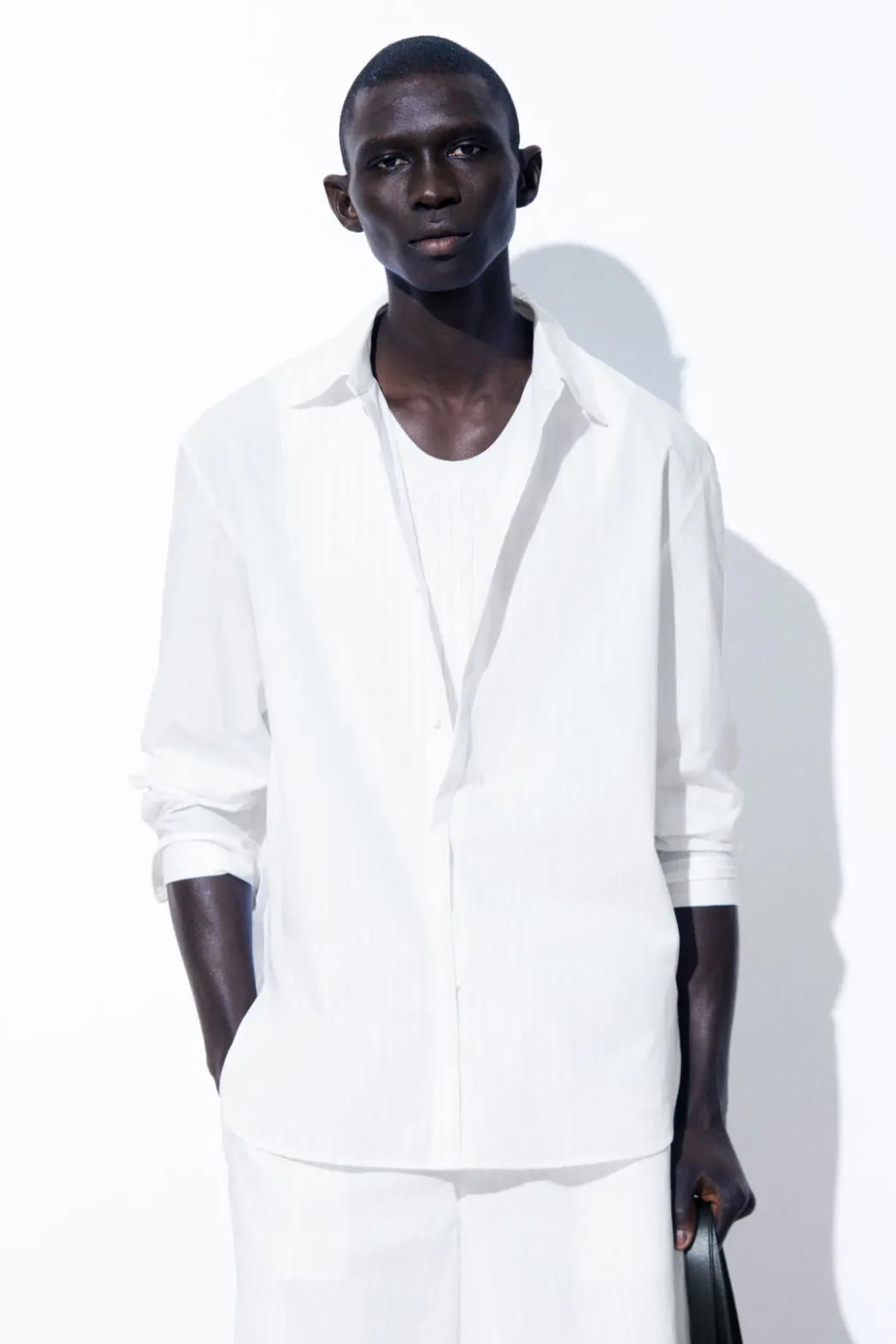 Sale COS THE PINSTRIPED SHIRT WHITE / PINSTRIPED
