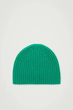 Discount COS THE RIBBED CASHMERE BEANIE MEADOW