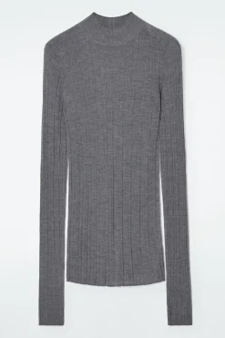 New COS THE RIBBED MERINO WOOL TOP FOSSIL