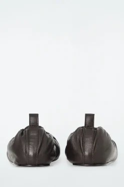 New COS THE RUCHED LEATHER BALLET FLATS CHESTNUT