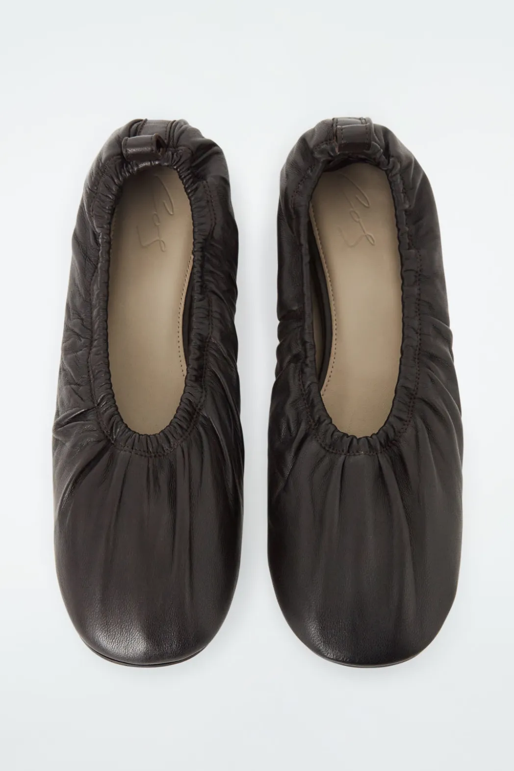 New COS THE RUCHED LEATHER BALLET FLATS CHESTNUT