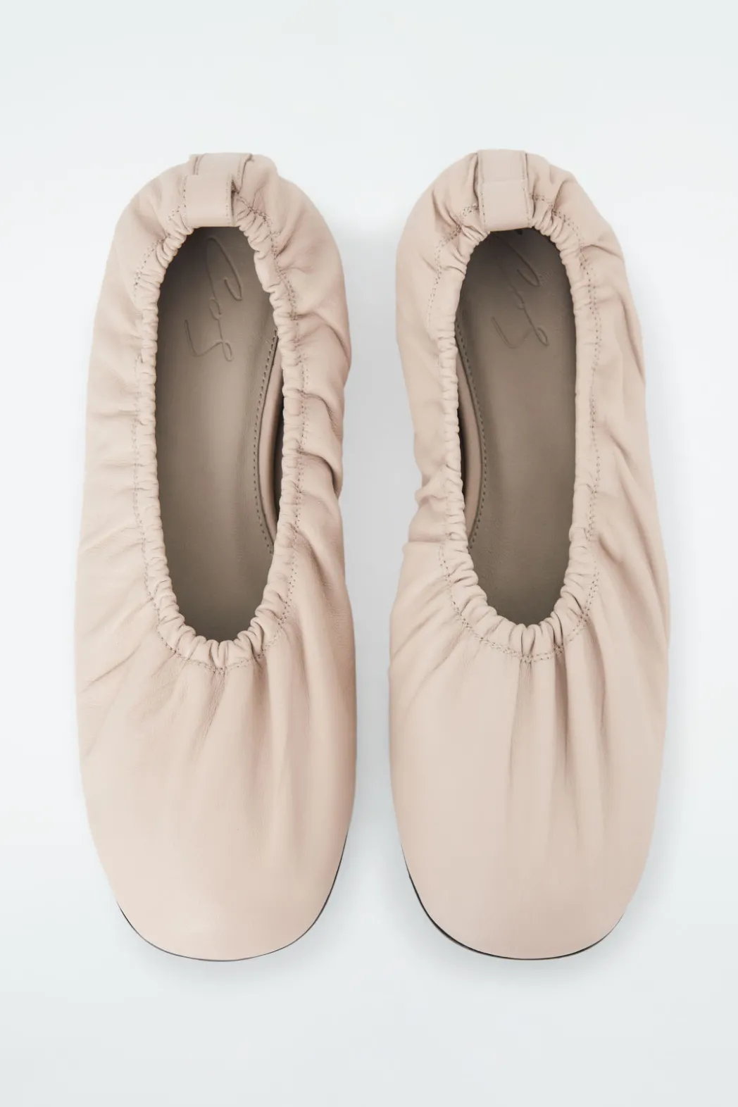 New COS THE RUCHED LEATHER BALLET FLATS POWDERED PINK