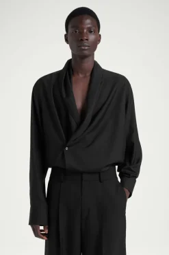 Best COS THE SHAWL-COLLAR SILK SHIRT CARBON