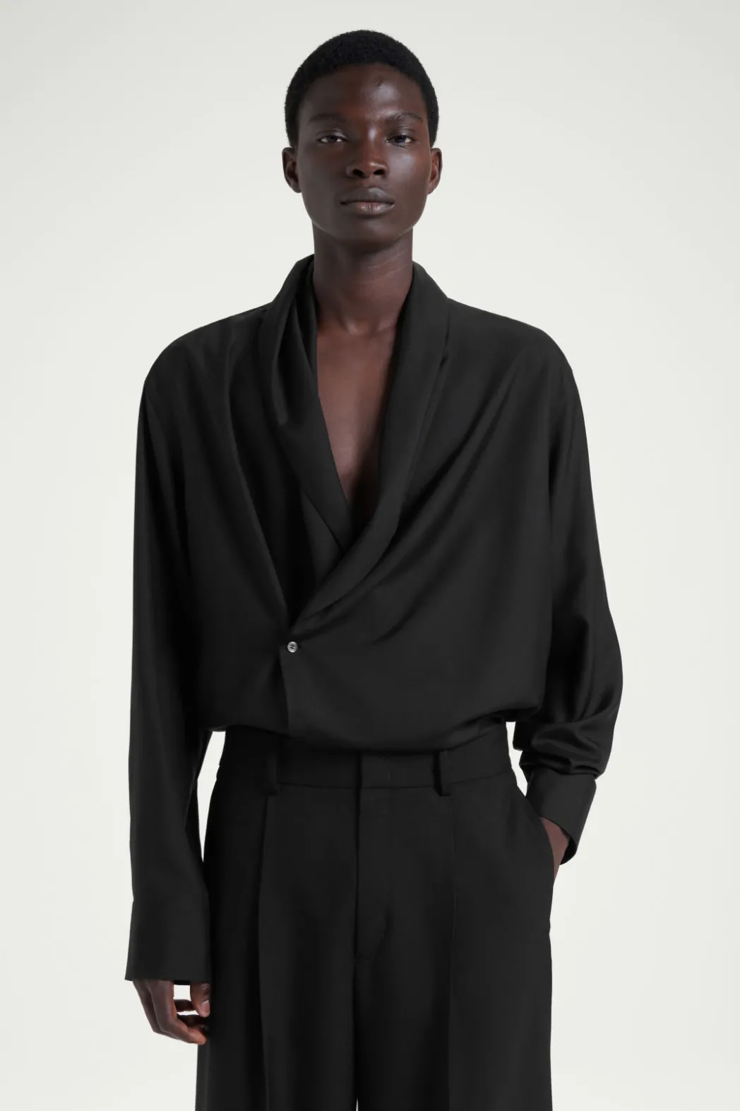 Best COS THE SHAWL-COLLAR SILK SHIRT CARBON