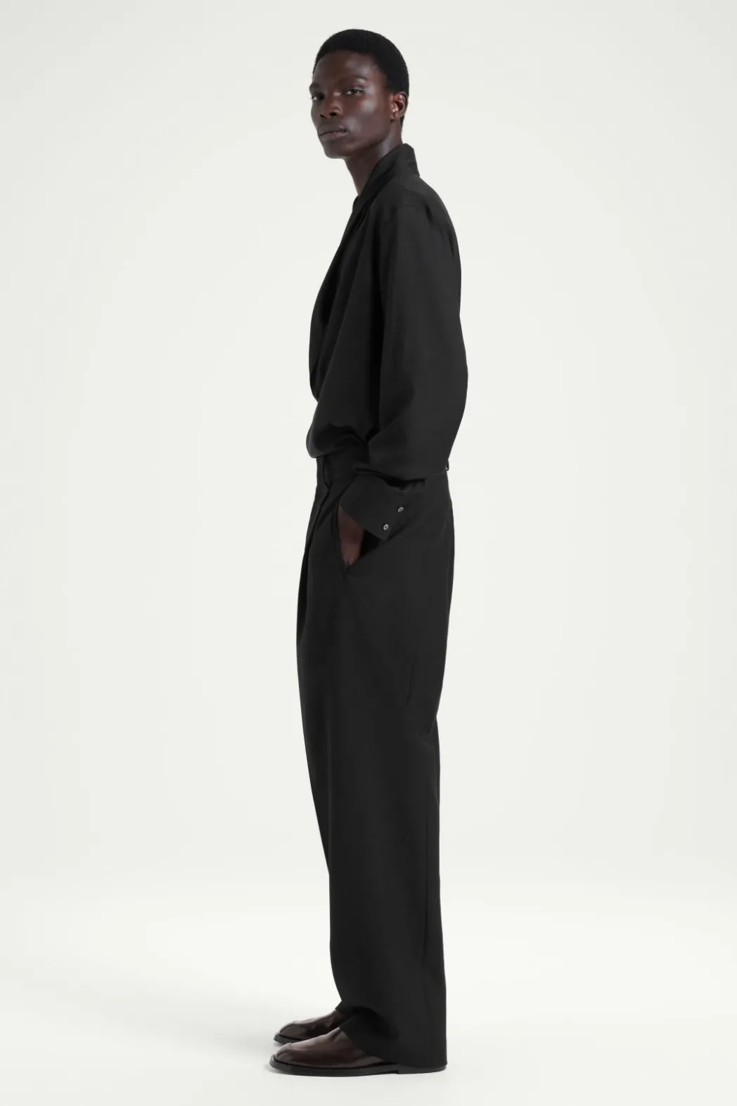 Best COS THE SHAWL-COLLAR SILK SHIRT CARBON