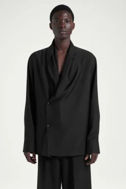 Best COS THE SHAWL-COLLAR SILK SHIRT CARBON