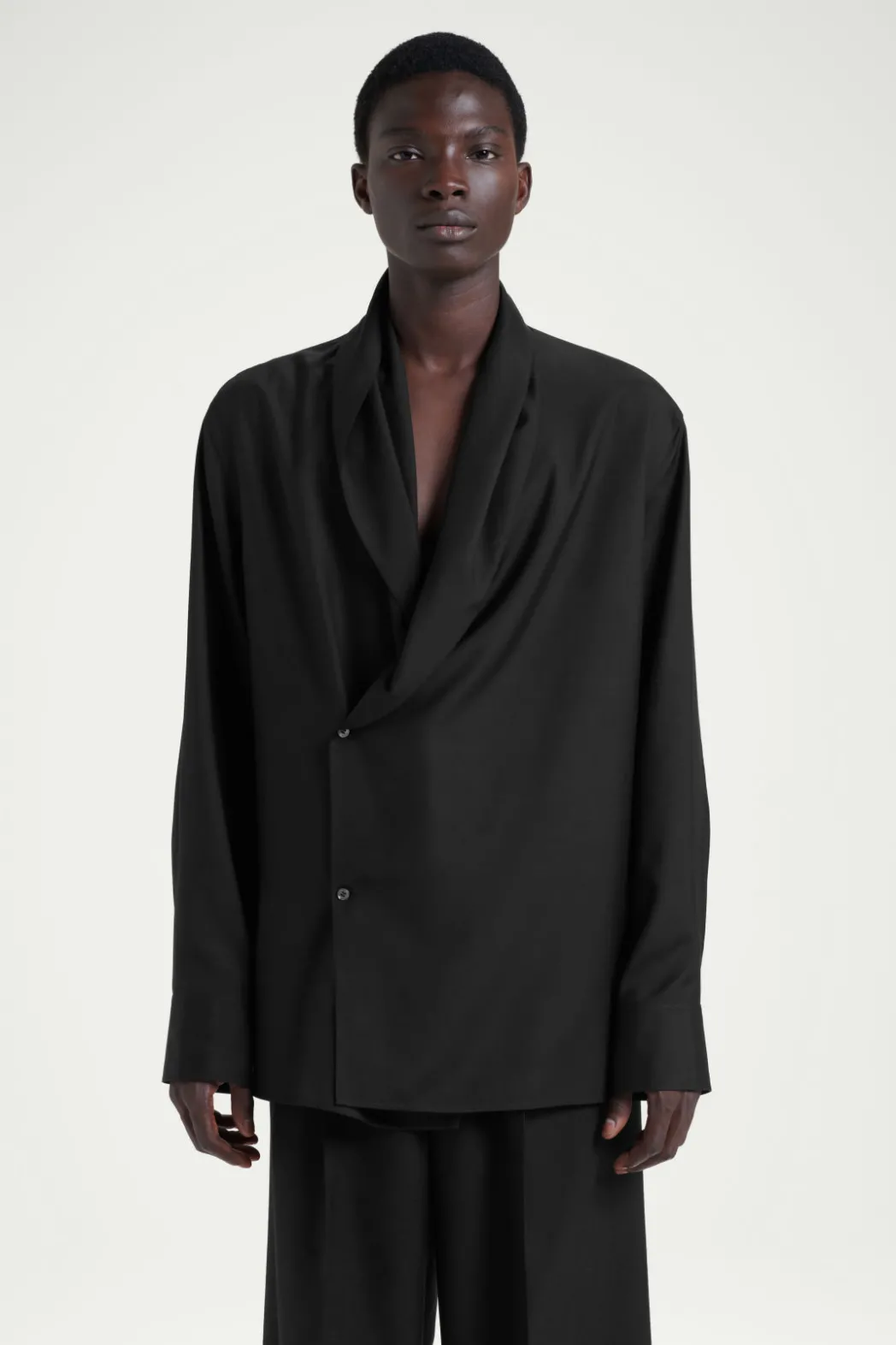Best COS THE SHAWL-COLLAR SILK SHIRT CARBON