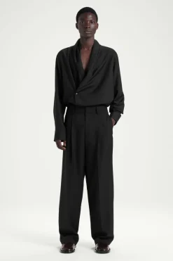 Best COS THE SHAWL-COLLAR SILK SHIRT CARBON