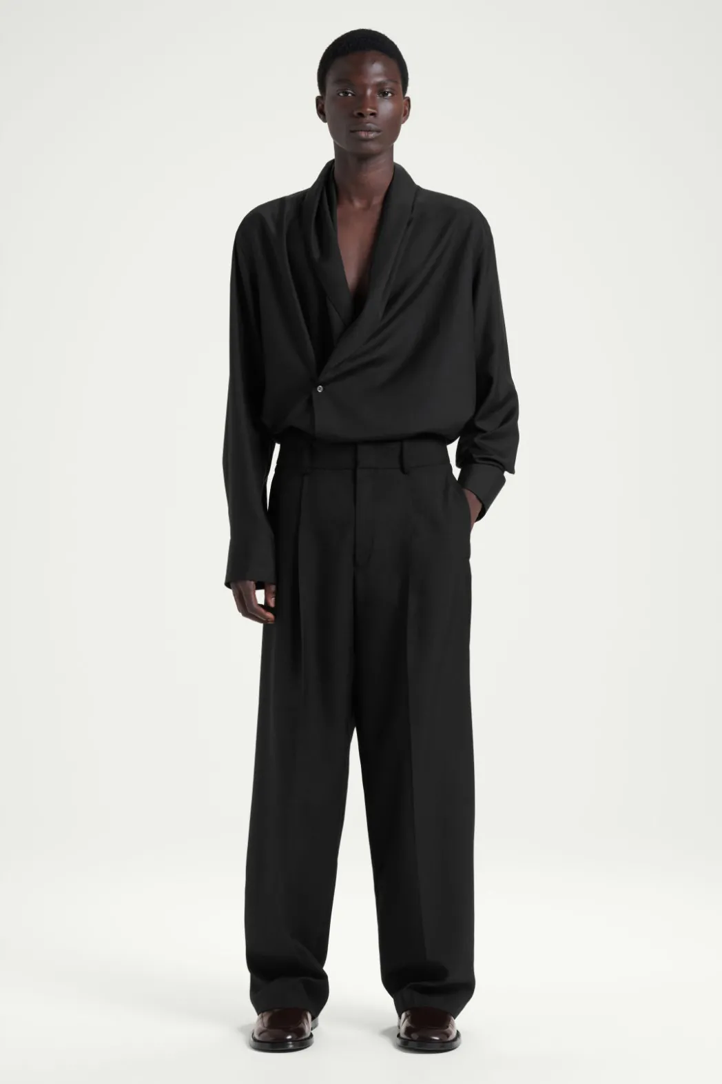 Best COS THE SHAWL-COLLAR SILK SHIRT CARBON