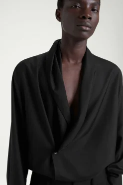 Best COS THE SHAWL-COLLAR SILK SHIRT CARBON