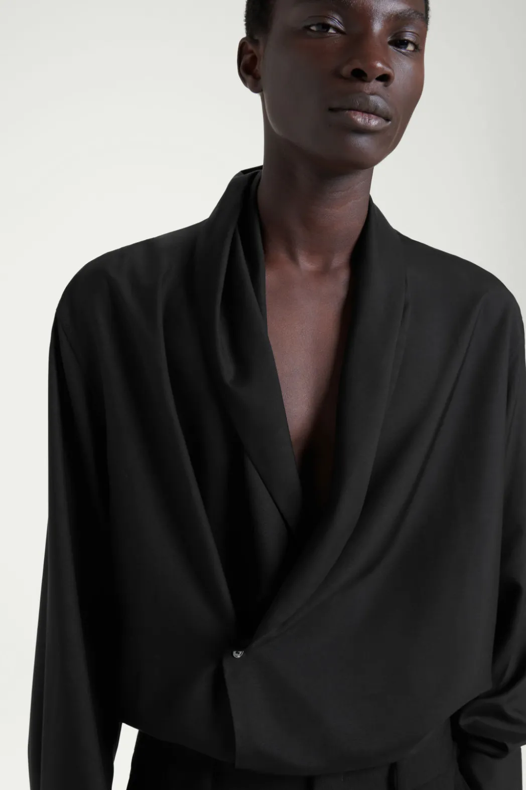 Best COS THE SHAWL-COLLAR SILK SHIRT CARBON