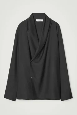 Best COS THE SHAWL-COLLAR SILK SHIRT CARBON