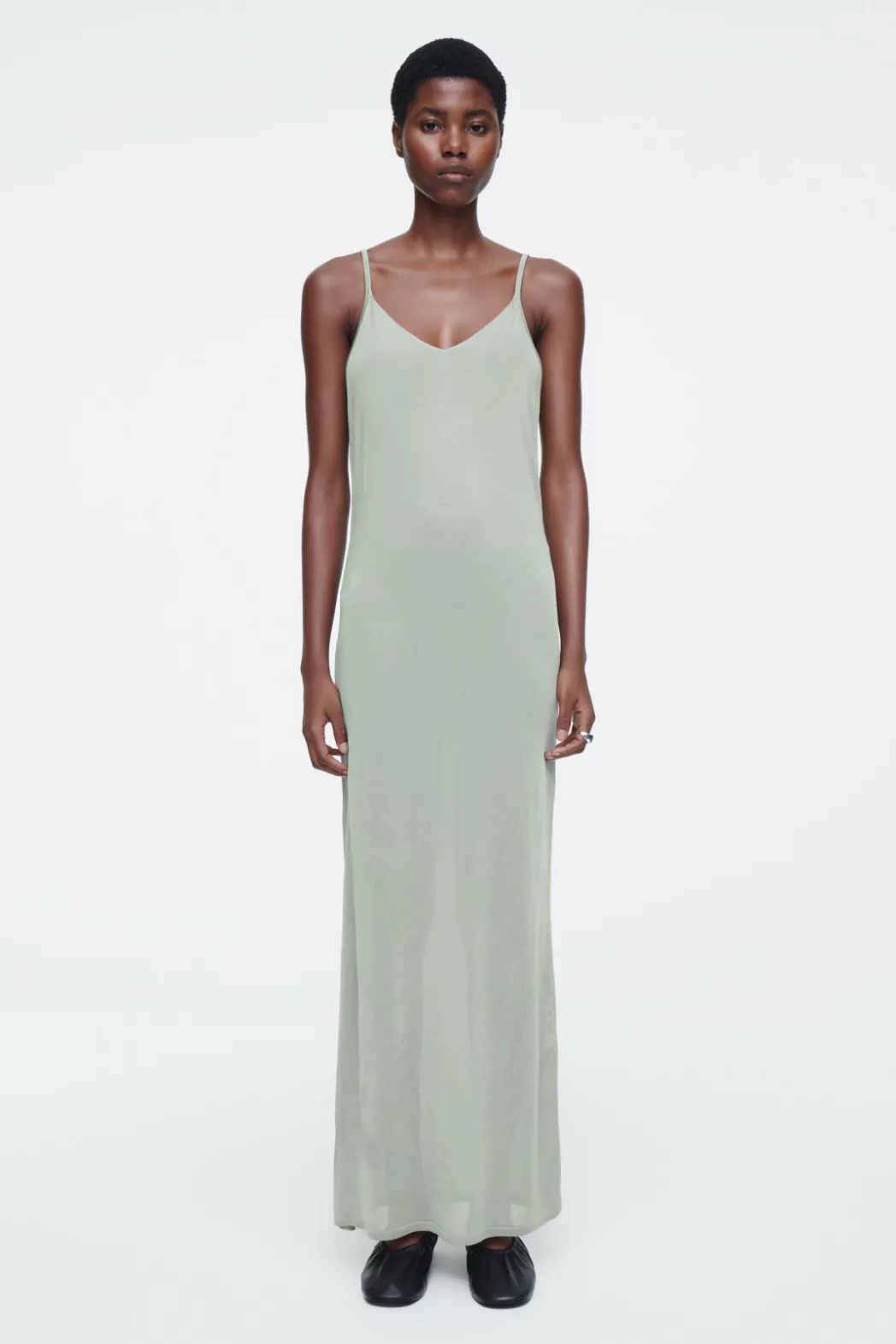 New COS THE SHEER KNITTED SLIP DRESS PISTACHIO