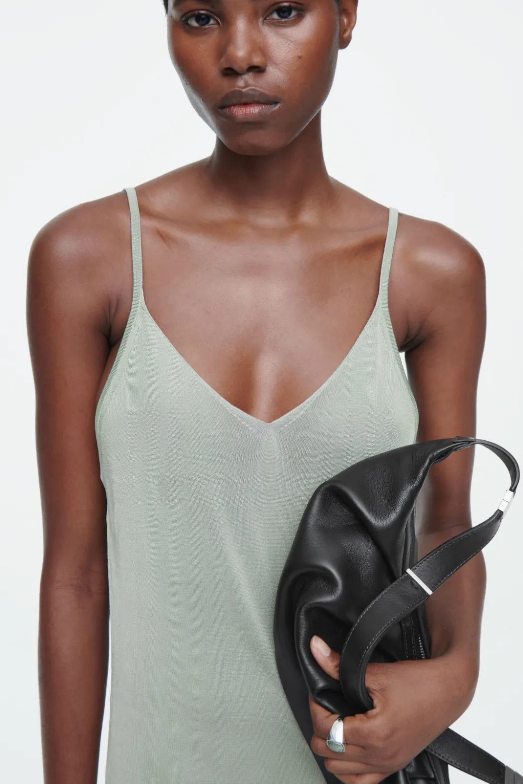 New COS THE SHEER KNITTED SLIP DRESS PISTACHIO