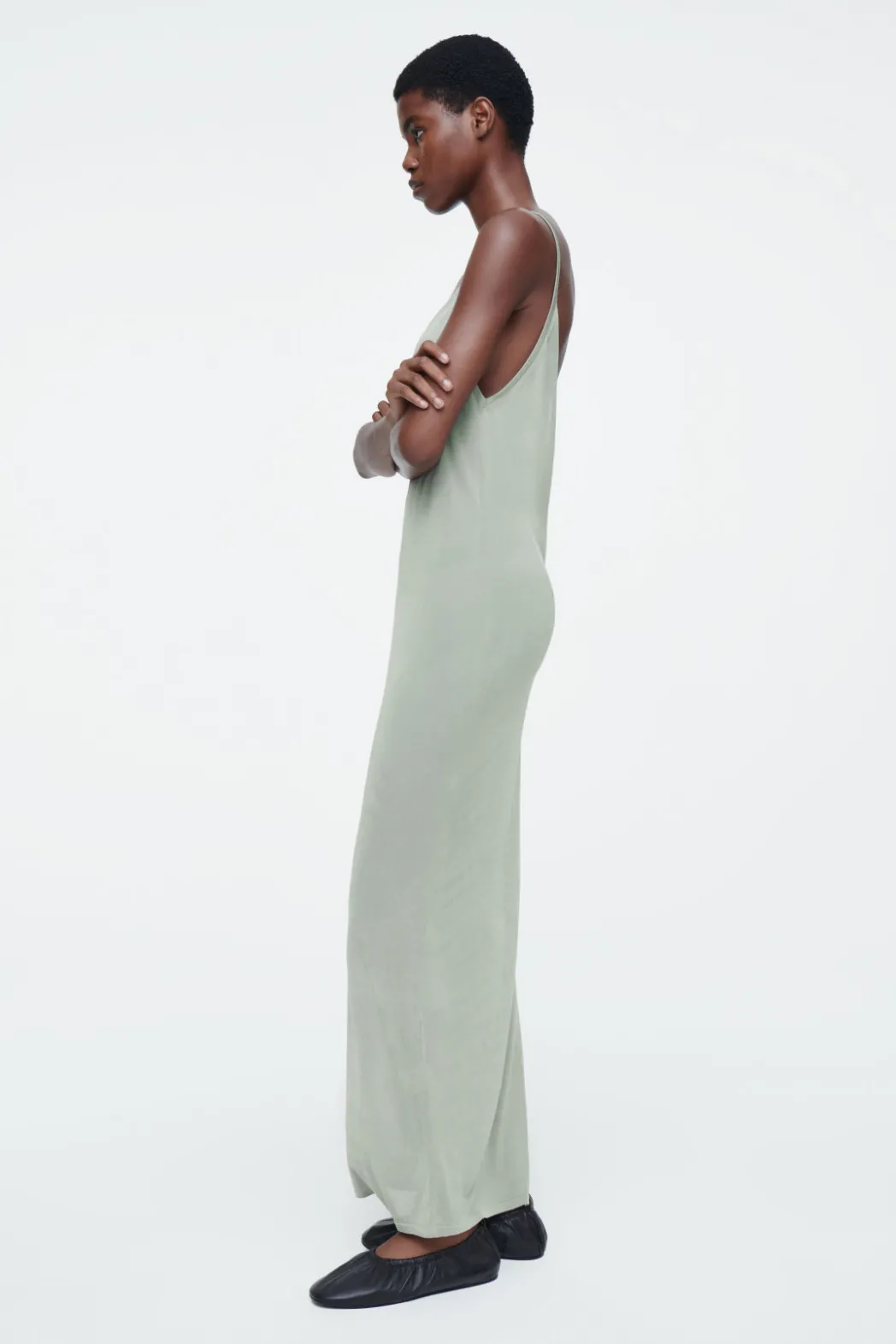 New COS THE SHEER KNITTED SLIP DRESS PISTACHIO