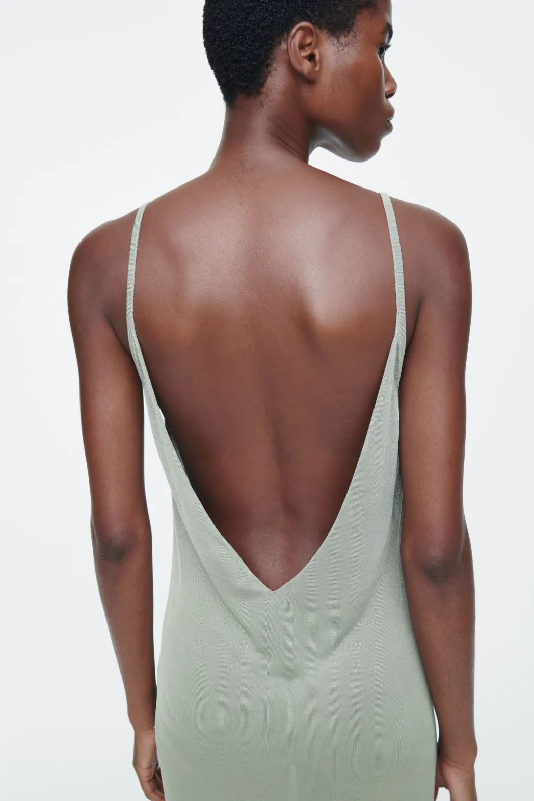New COS THE SHEER KNITTED SLIP DRESS PISTACHIO