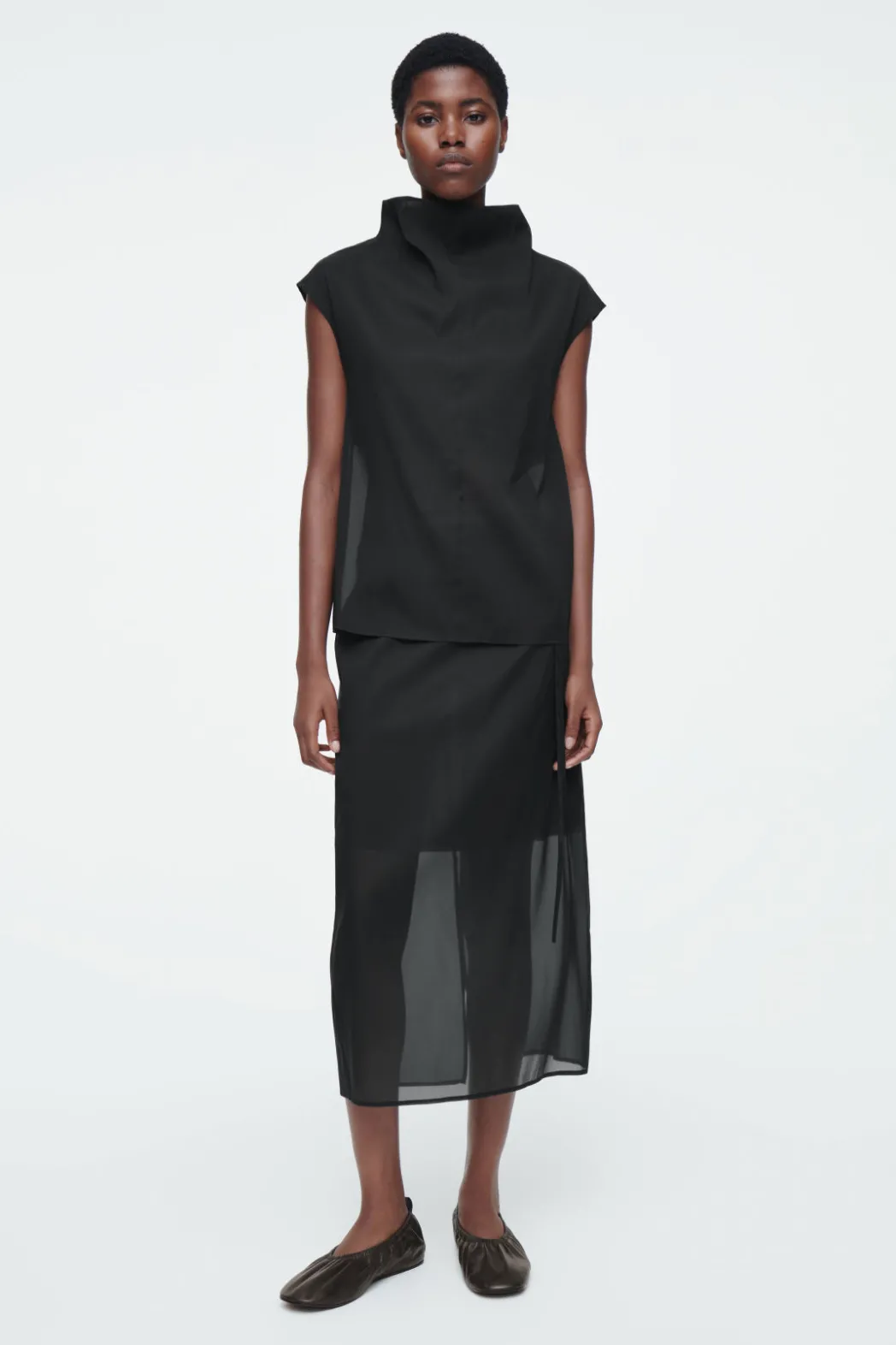 Hot COS THE SHEER LAYERED COLUMN SKIRT CARBON