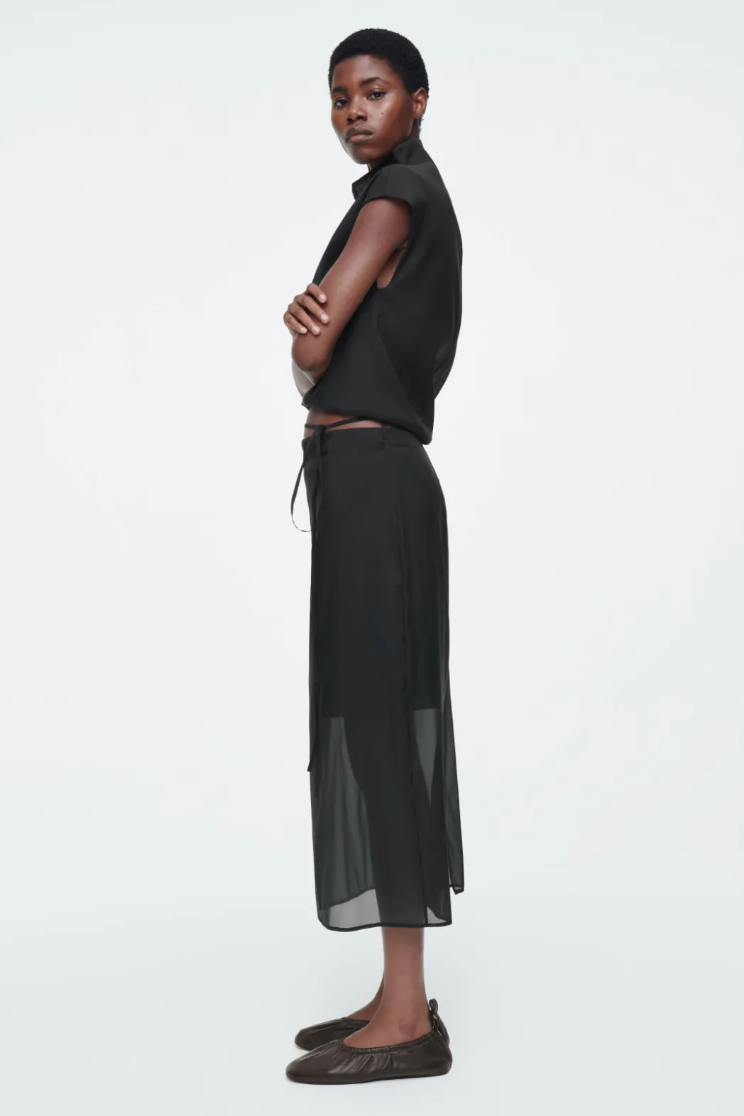 Hot COS THE SHEER LAYERED COLUMN SKIRT CARBON