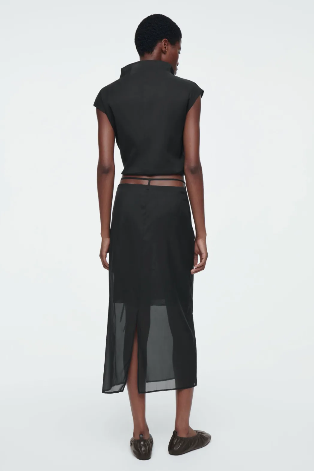 Hot COS THE SHEER LAYERED COLUMN SKIRT CARBON