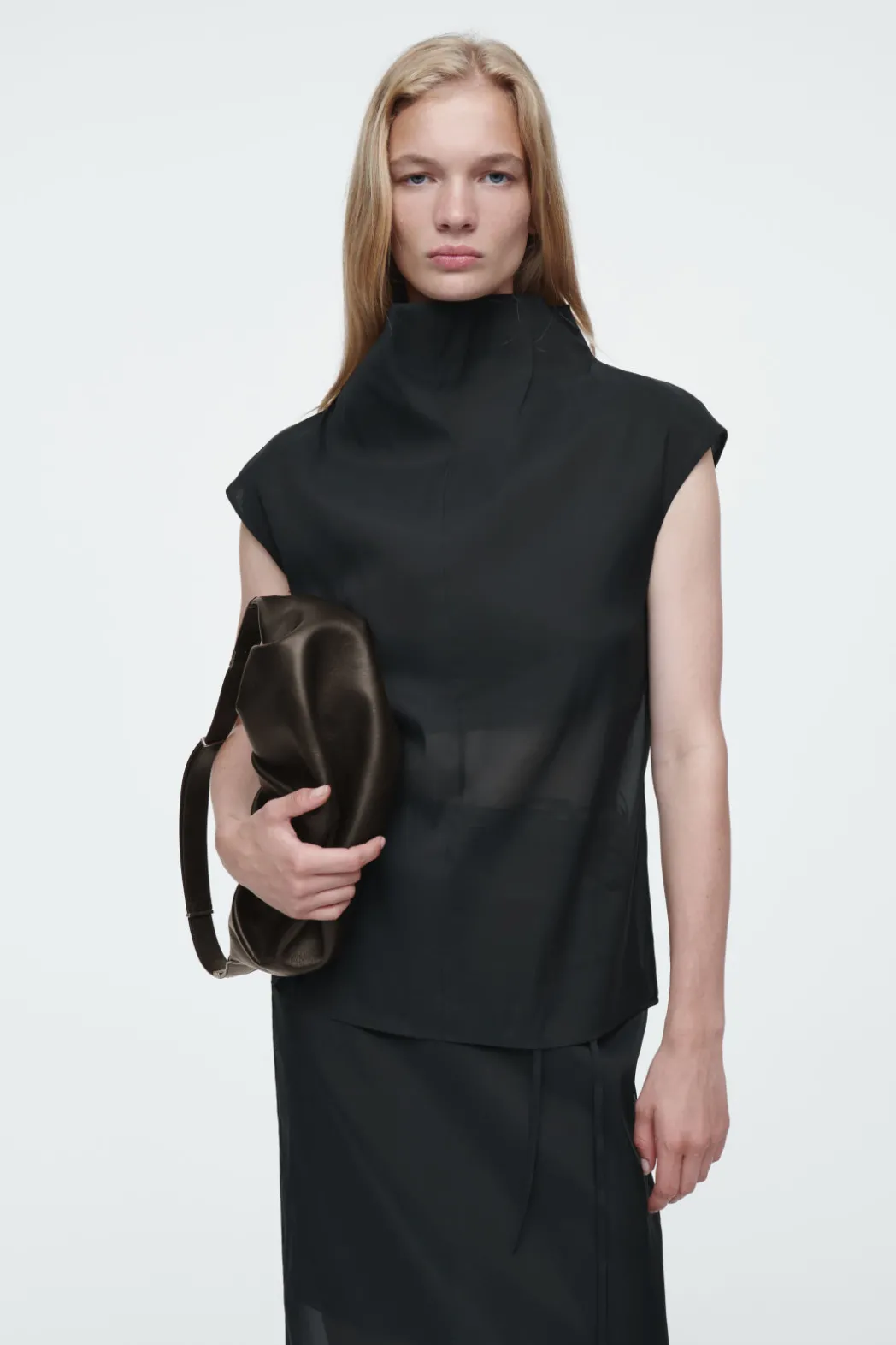 Sale COS THE SHEER SLEEVELESS TOP CARBON