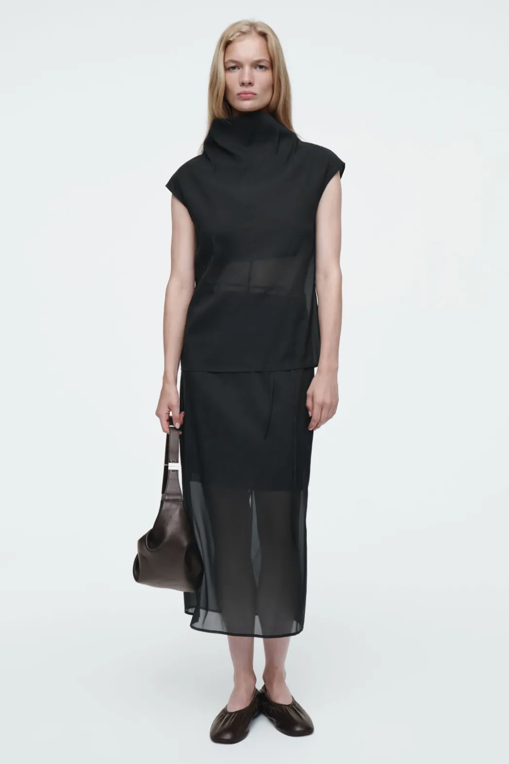 Sale COS THE SHEER SLEEVELESS TOP CARBON