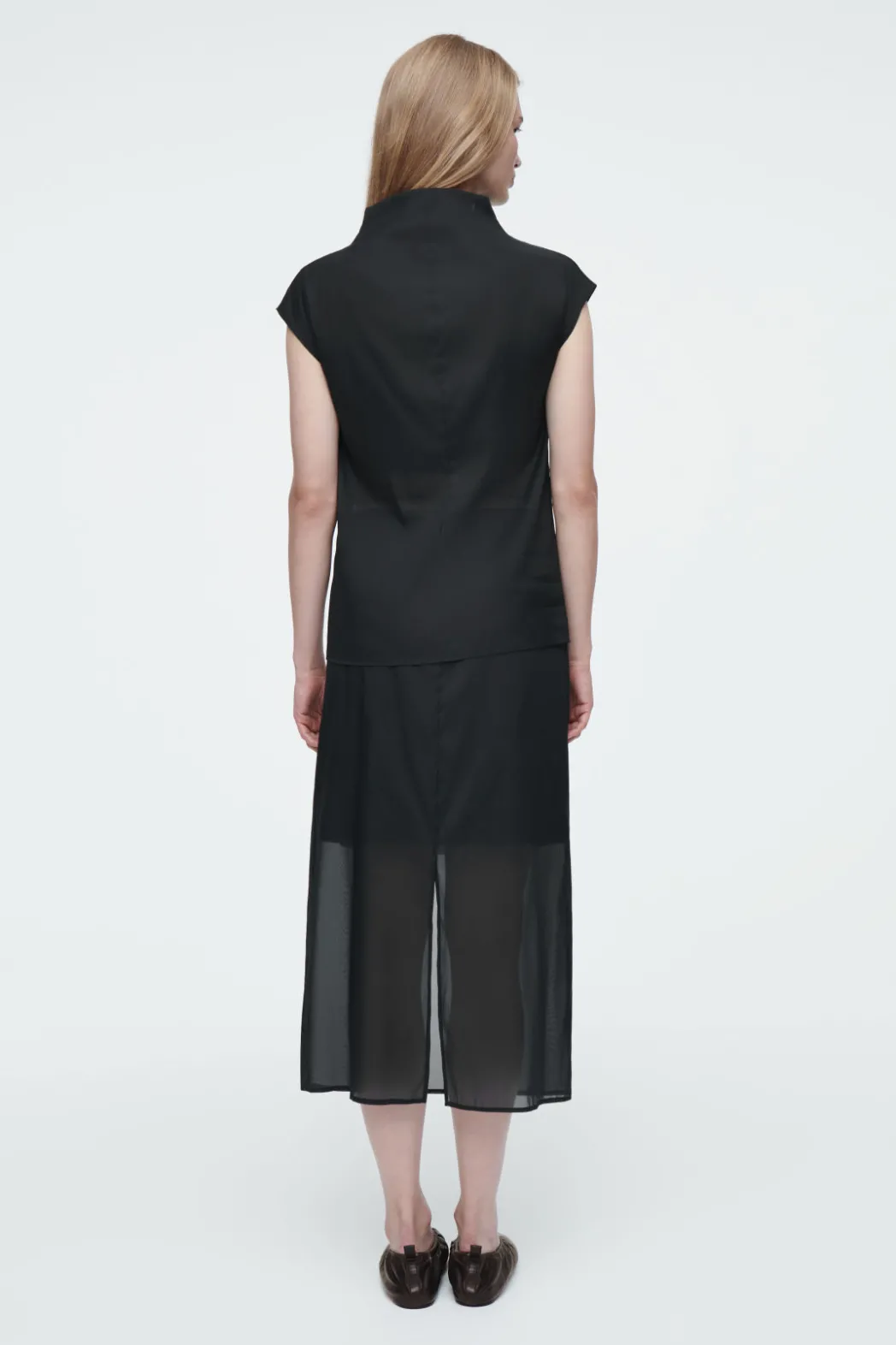 Sale COS THE SHEER SLEEVELESS TOP CARBON