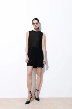 New COS THE SHEER-PANEL SILK SHIFT DRESS BLACK