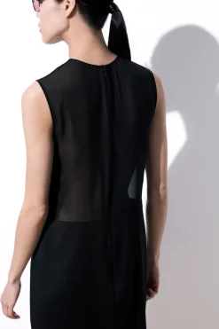 New COS THE SHEER-PANEL SILK SHIFT DRESS BLACK
